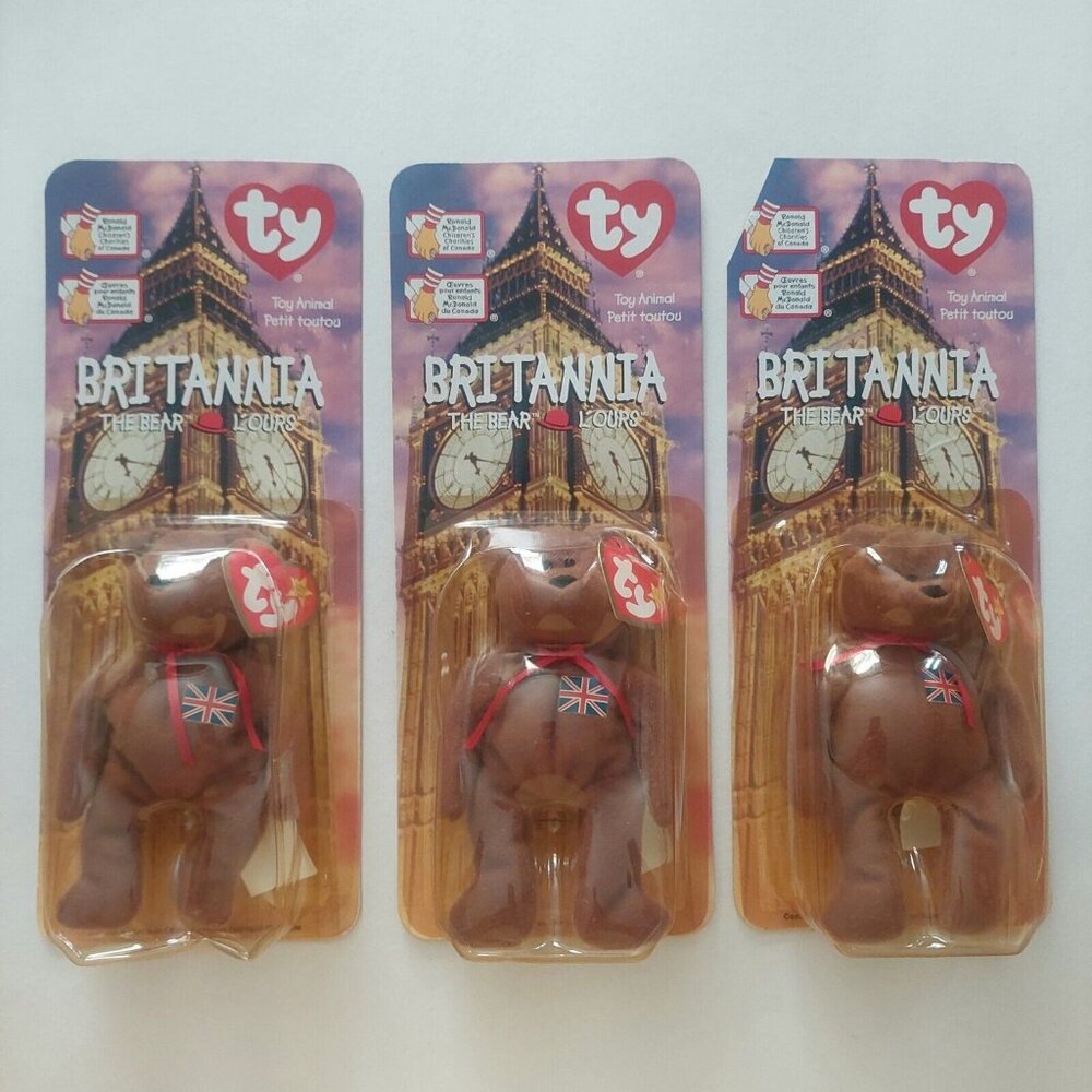 Ty McDonald's Teenie Beanie Britannia Bears LOT Of 3 Tag Error RETIRED